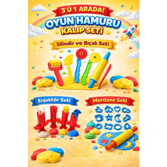 Heroes Dough 3'ü 1 Arada Oyun Hamuru Kalıp Seti - Enjektör, Merdane, Silindir ve Bıçaklı Şekillendirme Seti