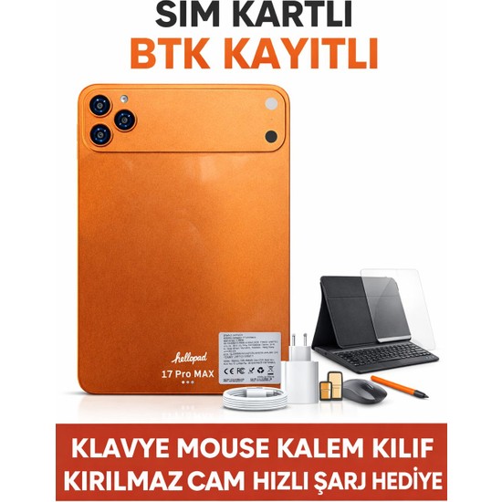 asfteknoloji 17 Pro Max Tablet 32GB Ram 1tb Hafıza | Sim Kartlı Btk Kayıtlı | Klavye Mouse Kalem Kılıf Full Set