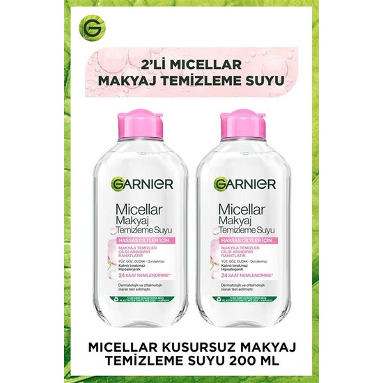 Garnier Micellar Kusursuz Makyaj Temizleme Suyu 200 ml 2'li Set Tüm Cilt Tipleri İçin Arındırıcı Etki
