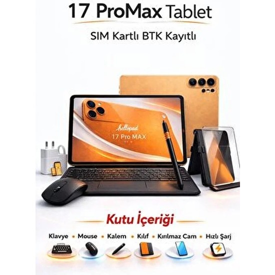 asfteknoloji 17 Pro Max Tablet 32GB Ram 1tb Hafıza | Sim Kartlı Btk Kayıtlı | Klavye Mouse Kalem Kılıf Full Set