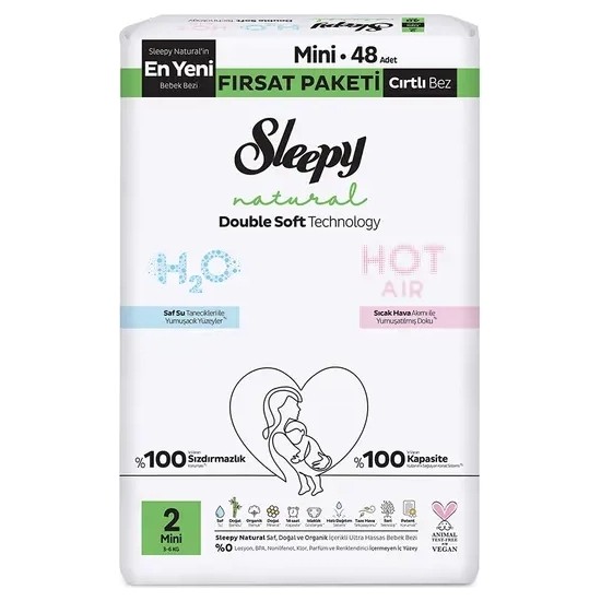 Sleepy Natural Double Soft Bebek Bezi Fırsat Paketi 2 Beden 48 Adet