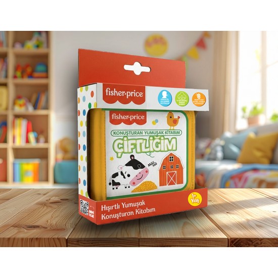 Fisher-Price Konuşturan Bebek Kitabı Hışırtılı Sesli, Duyusal, Zeka Gelişim 0-3 Yaş Kitap Eğitim Seti (Çiftliğim)