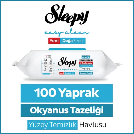 Sleepy Ocean Yüzey Temizlik Havlusu Mendili Okyanus Tazeliği 100 Yaprak Hassas Temizlik