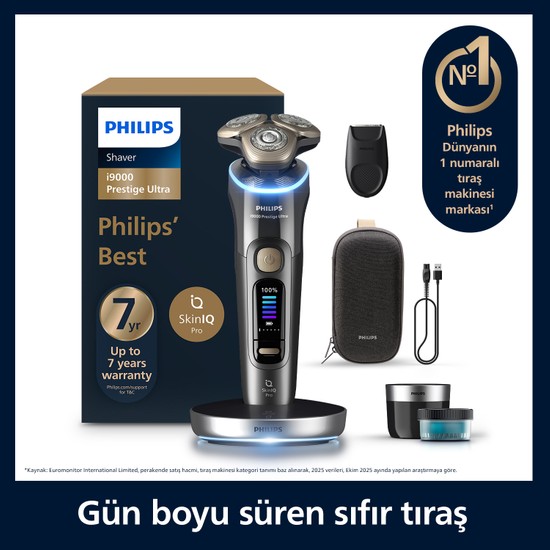Philips i9000 Ultra SkinIQ Islak&Kuru Tıraş Makinesi Açık Gri Renkli 360° Başlıklarla Kablosuz Kullanım