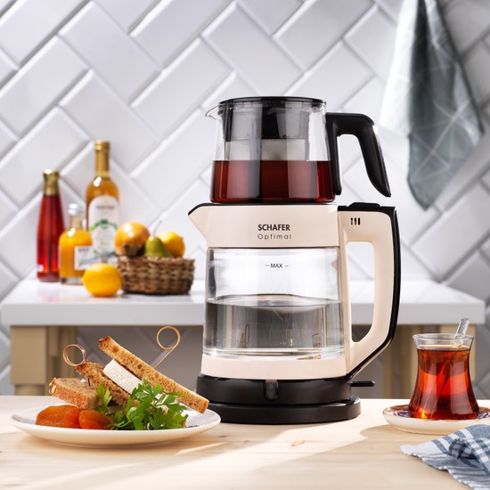 Schafer Optimal Elektrikli Cam Çay Makinesi 1 Litre Demlik ve 1,8 Litre Su Isıtıcı Kapasitesi