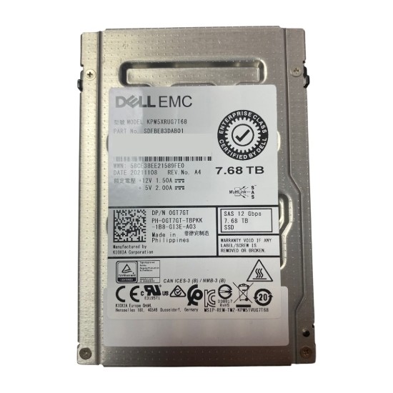 Dell Emc 7.68TB 12G Rı Sas 2.5'' Sunucu SSD KPM5XRUG7T68 0GT7GT
