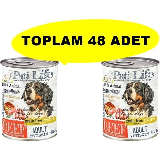 Pati Life 415 gr Yüksek Proteinli Sığır Etli Köpek Maması Tüy ve Deri Sağlığı İçin 48 Adet