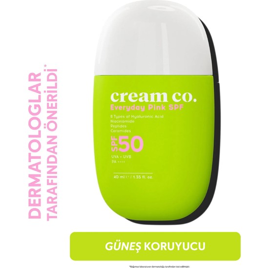 Cream Co. Ton Eşitleyici Aydınlatıcı Pink SPF50 Güneş Kremi Leke Karşıtı | Peptit Niasinamid Hyalüronik Asit