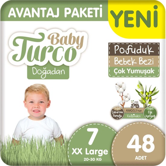 Baby Turco Doğadan Avantaj Paketi Pofuduk Bebek Bezi 7 Numara Xxlarge 48 Adet
