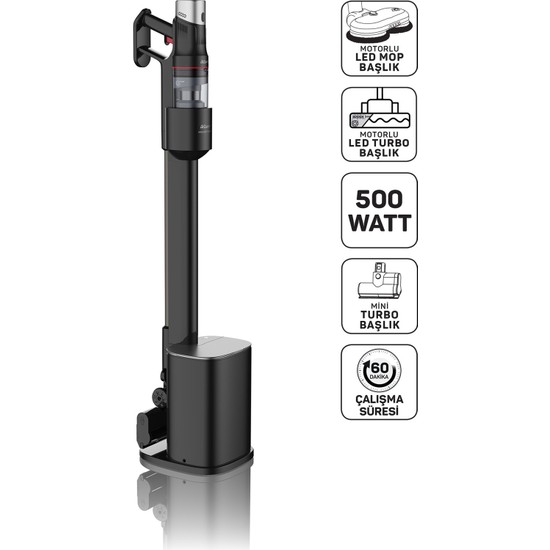 Arzum AR4211 MagiClean FlexBin İstasyonlu Dikey Şarjlı Süpürge 500W, BLDC Motor, Siyah