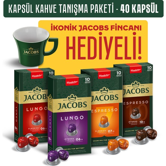 Jacobs Kapsül Kahve Tanışma Paketi 40'lı Ikonik Fincan Hediyeli (Nespresso Uyumlu Alüminyum Kapsül Kahve)