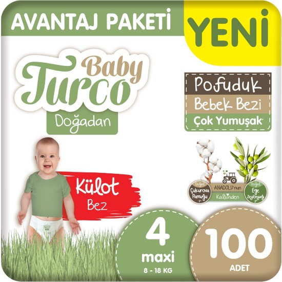 Baby Turco Doğadan Avantaj Paketi Pofuduk Külot Bez 4 Numara Maxi 100 ADET