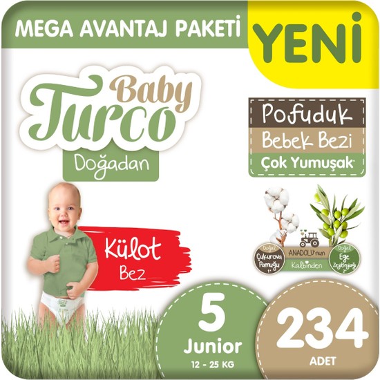 Baby Turco Doğadan Mega Avantaj Paketi Pofuduk Külot Bez 5 Numara Junior 234 Adet