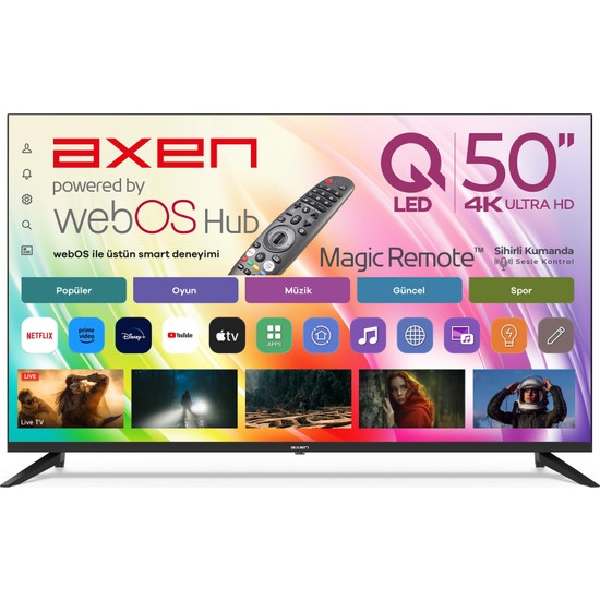Axen AX50QUPRL-W02M 50" 126 Ekran Uydu Alıcılı 4K Ultra HD Smart webOS LED TV