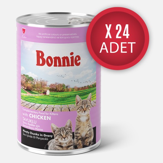 Bonnie Tavuklu Sos İçinde Et Parçacıklı Yavru Kedi Konservesi 400g x 24 Adet