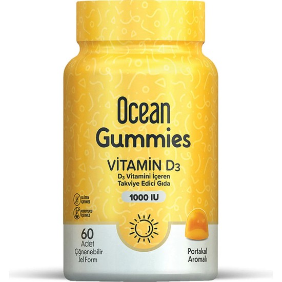 Orzax Ocean Gummies Vitamin D3 1000 IU 60 Çiğnenebilir Jel Form Türkiye Menşeli Takviye Edici Gıda