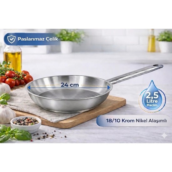 Net Çelik Tek Saplı Çelik Tava 24 cm