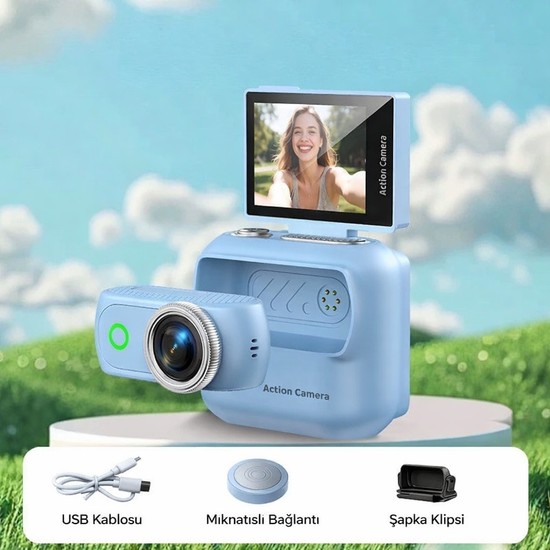 Azurtech Mini 4K Aksiyon Kamera | Manyetik Klipsli, Wifi Destekli, Döner Ekranlı Spor Kamerası (G18)