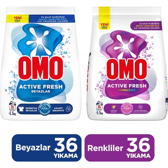 Omo Active Fresh Beyazlar Toz Deterjanı 5.5 kg X1 Omo Active Fresh Renkliler Toz Deterjanı 5.5 kg X1