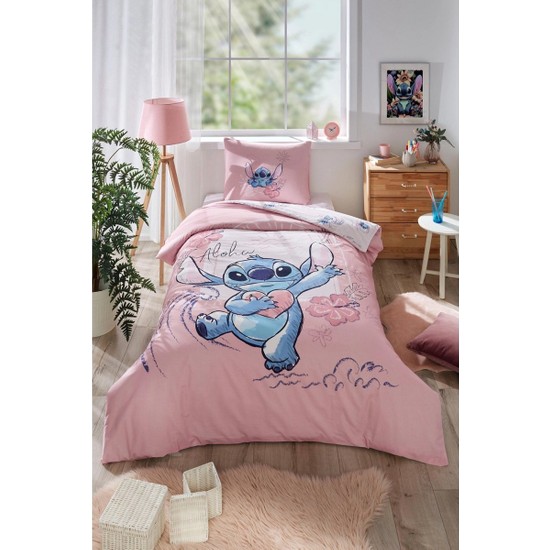 Özdilek Stitch Aloha Tek Kişilik Disney Lisanslı Lastikli Çarşaf Çocuk Nevresim Takımı 7276