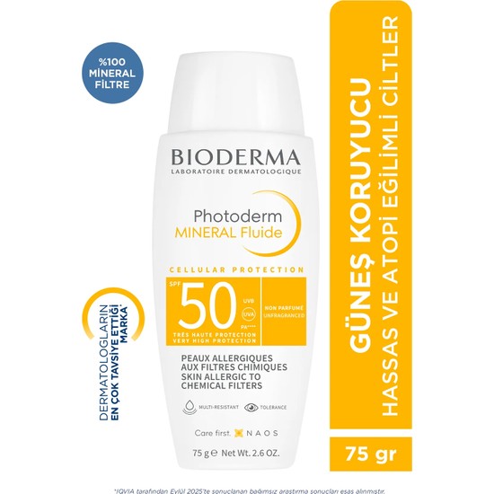 Bioderma Photoderm Mineral Fluid SPF50+ Çok Hassas Ciltler için Yüksek Korumalı Krem 75 gr