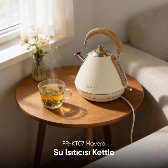 Fressi Retro Mavera 1,7 Litre Ahşap Kulp Detaylı Kettle Su Isıtıcısı FR-KT07