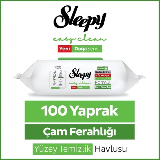 Sleepy Pine Yüzey Temizlik Havlusu Mendili 100 Yaprak Alkol İçermez Çam Ferahlığı