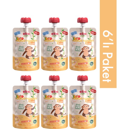 Elite Naturel 6’lı Mango Monkey Organik Karışık Meyve Püresi 110 gr (6 Adet)