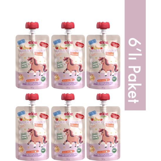 Elite Naturel 6’lı Berry Pony Organik Karışık Meyve Püresi 110 gr (6 Adet)