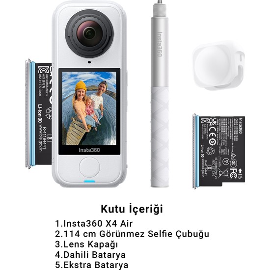 INSTA360 X4 Air 8k 360 Aksiyon Kamerası Başlangıç Kiti Beyaz – Sarsıntı Önleyici, Görünmez Çubuk, Aktif Hdr