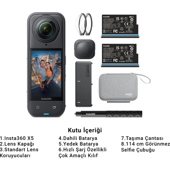 INSTA360 X5 8k 360 Aksiyon Kamerası Temel Ekipman Kiti – Ek Batarya, Hızlı Şarj, Sarsıntı Önleyici