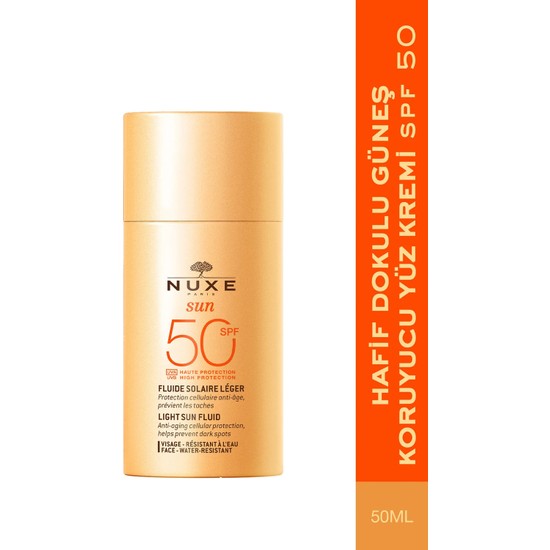 Nuxe Sun Light Fluid SPF50 Yüz Losyonu 50 ml – Normal Ciltler İçin Hafif Dokulu, UVA/UVB Korumalı Nemlendirici