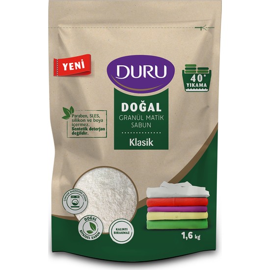 Duru Granül Matik Sabun Klasik 1,6 kg 40 Yıkama Vegan Standart Koku ile Doğal Temizlik