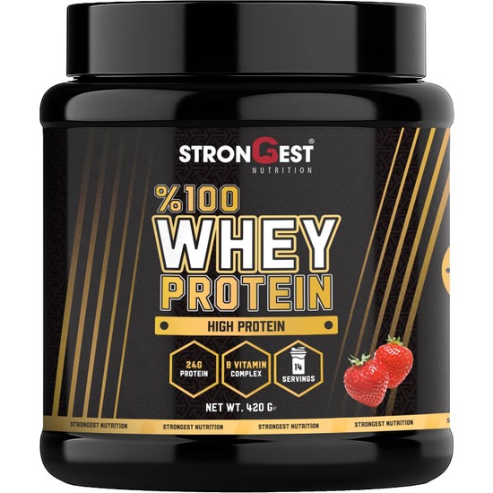 Strongest Whey Protein Tozu 420 gr Çilek Aromalı %100 Whey Protein 14 Servis