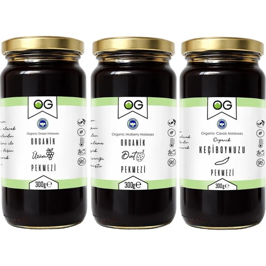 OG natural Organik Sertifikalı Ek Gıda Pekmez Seti 300 gr +6 Ay Dut, Üzüm, Keçiboynuzu İçerir