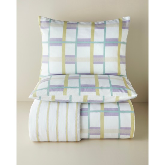 English Home Pop Grid Kolay Ütülenir Çift Kişilik Nevresim Seti 200x220 cm Lila-Yeşil