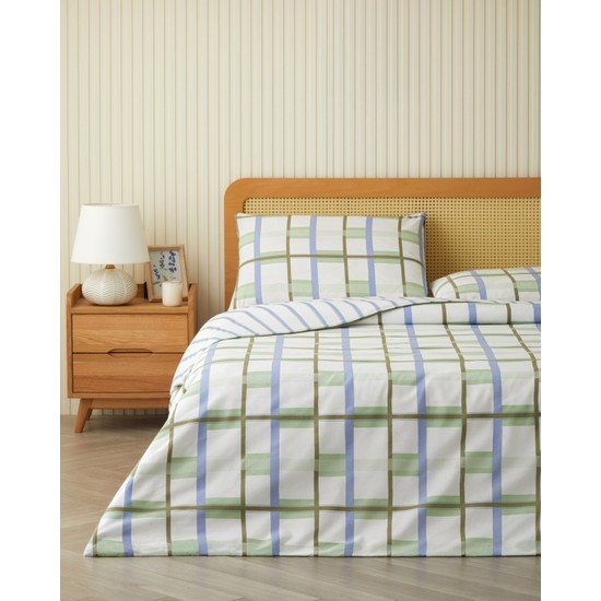 English Home Pop Grid Mavi - Yeşil Çift Kişilik Nevresim Seti 200x220 cm Modern Desen