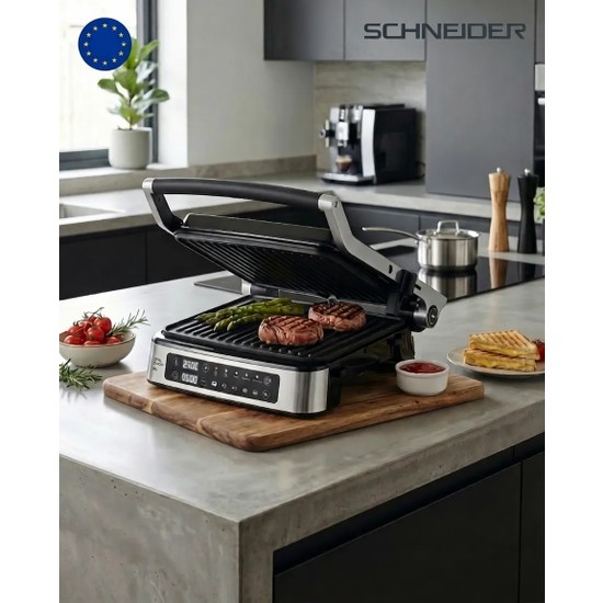 Schneider 2000W Izgara ve Tost Makinasi - Tam Açılır ve Dijital Göstergeli