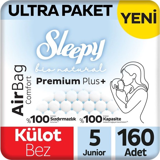 Sleepy Bio Natural Premium Plus Airbag Comfort Ultra Paket Külot Bez 5 Numara Junior 160 Adet