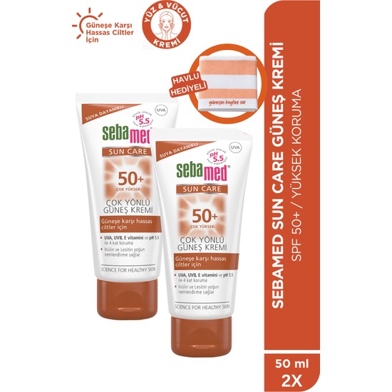 Sebamed Sun Care SPF 50+Üçlü Yüksek Koruma Güneş Kremi x2 Adet -Plaj Havlusu Hediyeli Set