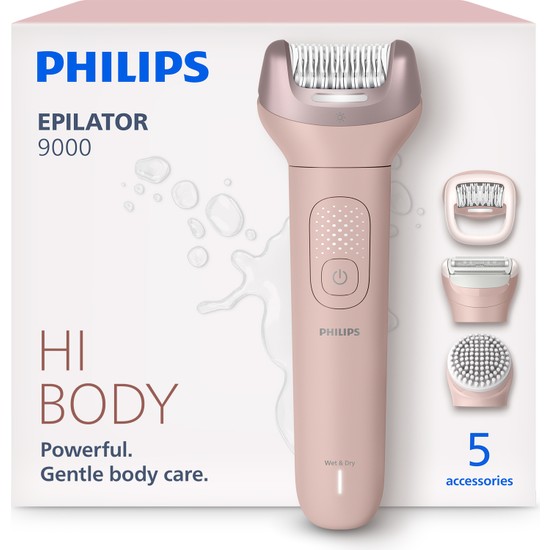 Philips Pembe Kablosuz Epilatör 9000 Serisi Islak ve Kuru Kullanım, Yıkanabilir Başlık ile 2 Hız Ayarı BRE718/05