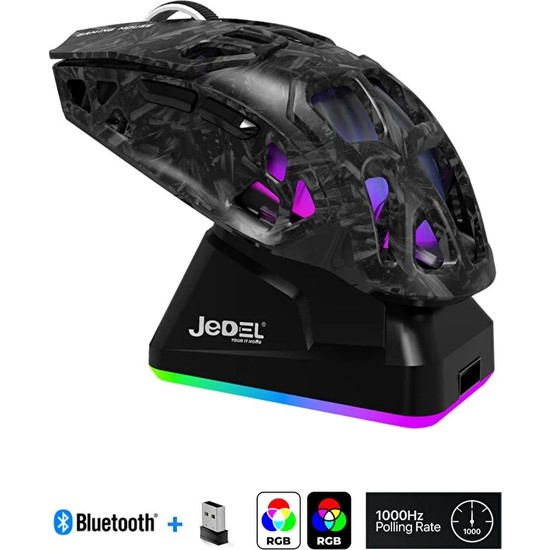Aymestore Siyah Rgb Şarj Istasyonlu 24.000 Dpı Gaming Oyuncu Mouse Bluetooth + 2.4g + Kablolu Gaming Mouse.