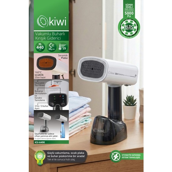 Kiwi KSI-6490 Bldc Vakumlu Buharlı Dikey | 5000PA Emiş & 3 Mod & 440 ml Su Tankı