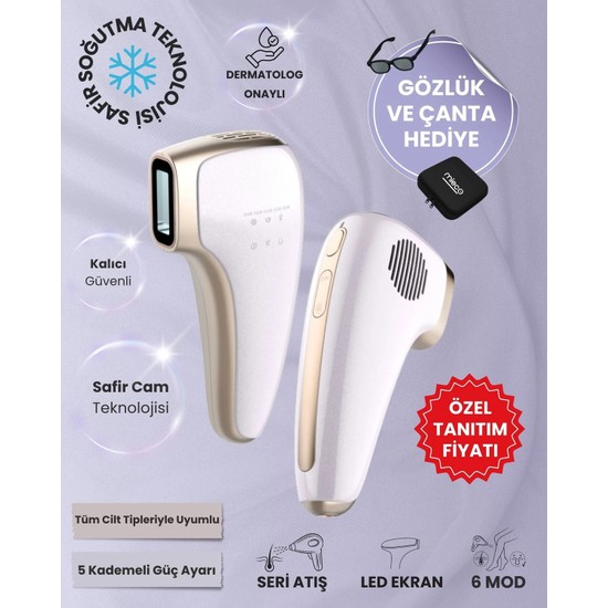 Mieco Sapphire Soğutma Özellikli Ipl Lazer Epilasyon Aleti (Safir Cam) - Rosegold + Gözlük ve Çanta Hediyeli