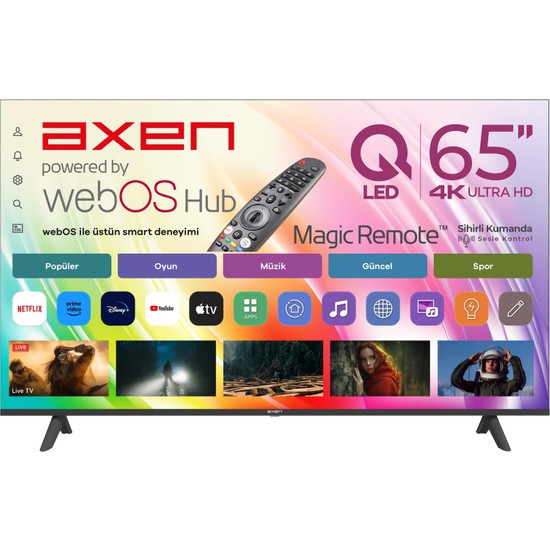 Axen AX65QUMLN-W02M 65" 164 Ekran Uydu Alıcılı 4K Ultra HD Smart webOS QLED TV