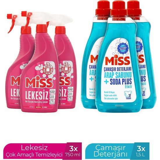 Miss Sıvı Çamaşır Deterjanı 750MLX3 Arap Sabunu ve Soda Plus Etkili 100 Yıkama