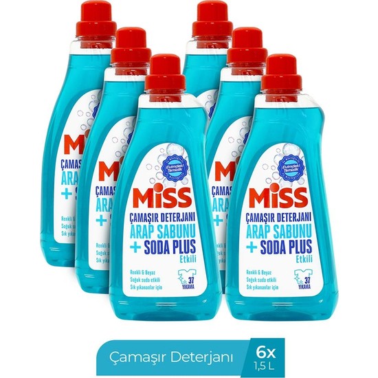 Miss Sıvı Çamaşır Deterjanı 1500 ml x6 Arap Sabunu ve Soda Etkili Sabun Kokulu 100 Yıkama
