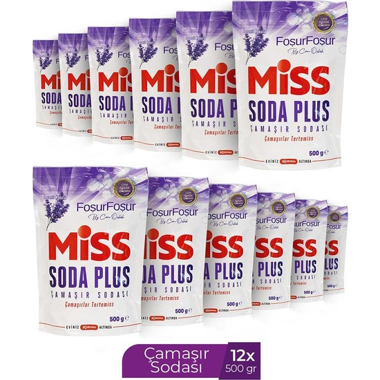 Soda Plus Miss Lavanta 500 gr x 12 Beyazlar ve Renkliler İçin Doğal Temizlik ve Ferahlık