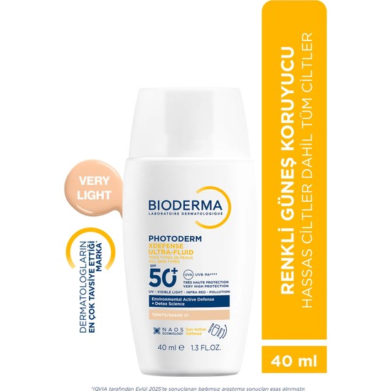 Bioderma Photoderm XDefense SPF50+ Tüm Ciltler UVA/UVB Yüksek Korumalı Renkli Güneş Kremi Very Light 40ML