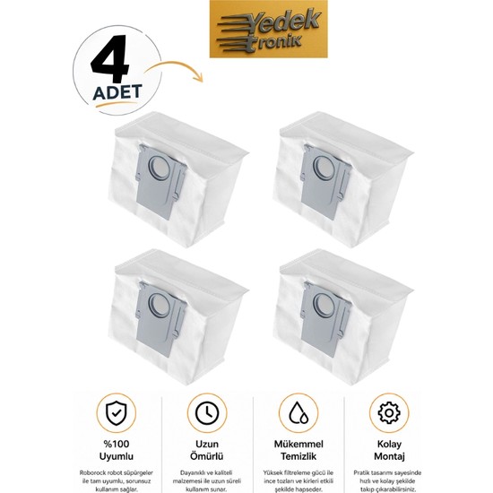 Roborock S7 Max Ultra / S7 Pro Ultra / S7 Maxv Ultra Uyumlu 2’li Hijyenik Toz Torbası Seti | Robot Süpürge Yedek Parça